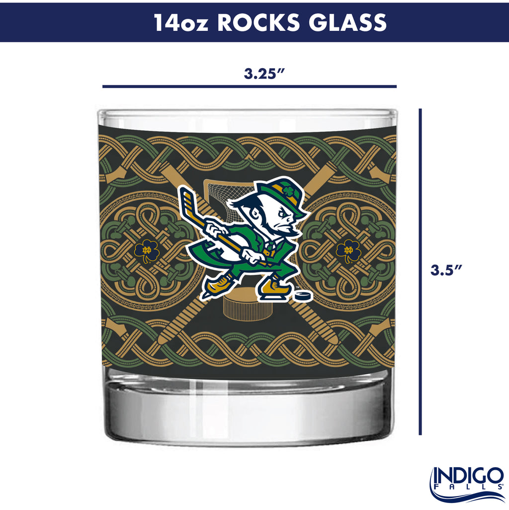 Set of 4 Notre Dame Fighting Irish Celtic Hockey Leprechaun 14oz Rocks Glasses