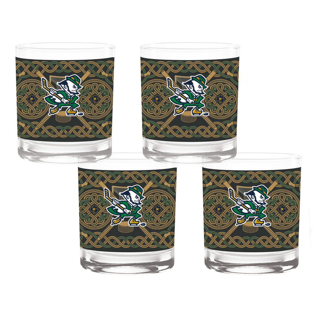Set of 4 Notre Dame Fighting Irish Celtic Hockey Leprechaun 14oz Rocks Glasses