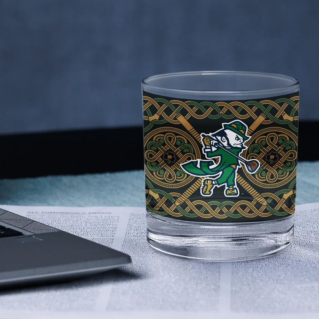 Set of 4 Notre Dame Fighting Irish Celtic Golf Leprechaun 14oz Rocks Glasses