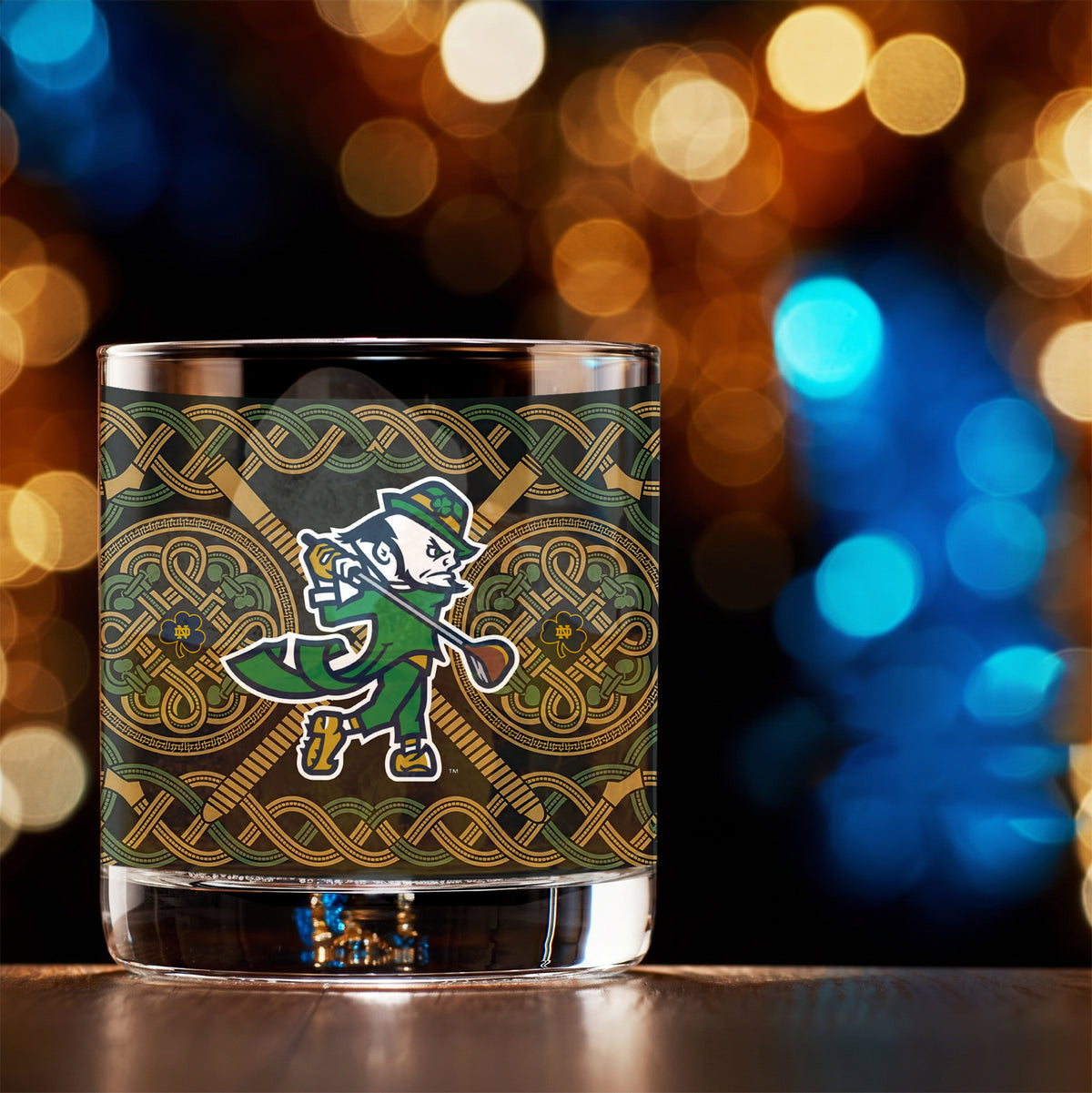 Set of 4 Notre Dame Fighting Irish Celtic Golf Leprechaun 14oz Rocks Glasses