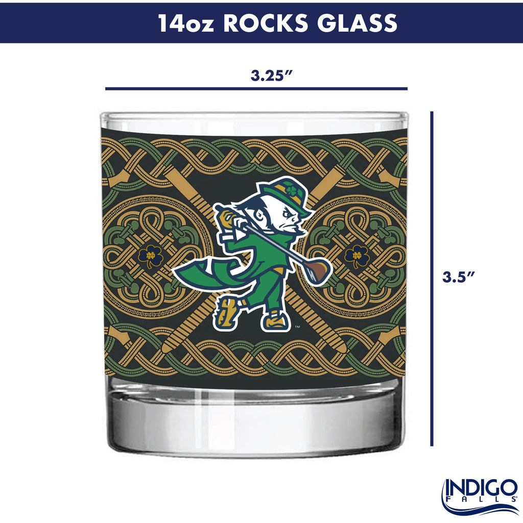 Set of 4 Notre Dame Fighting Irish Celtic Golf Leprechaun 14oz Rocks Glasses