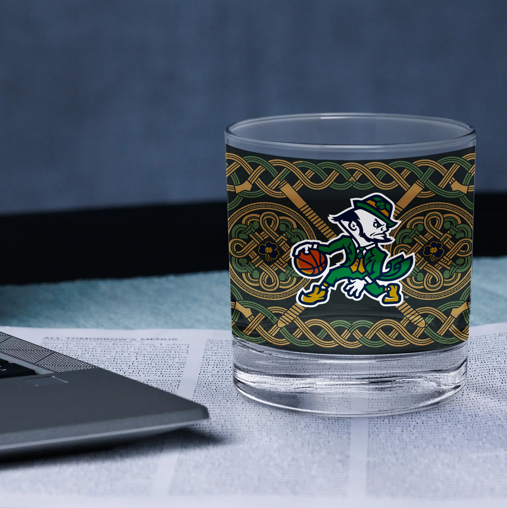 Set of 4 Notre Dame Fighting Irish Celtic Basketball Leprechaun 14oz Rocks Glasses