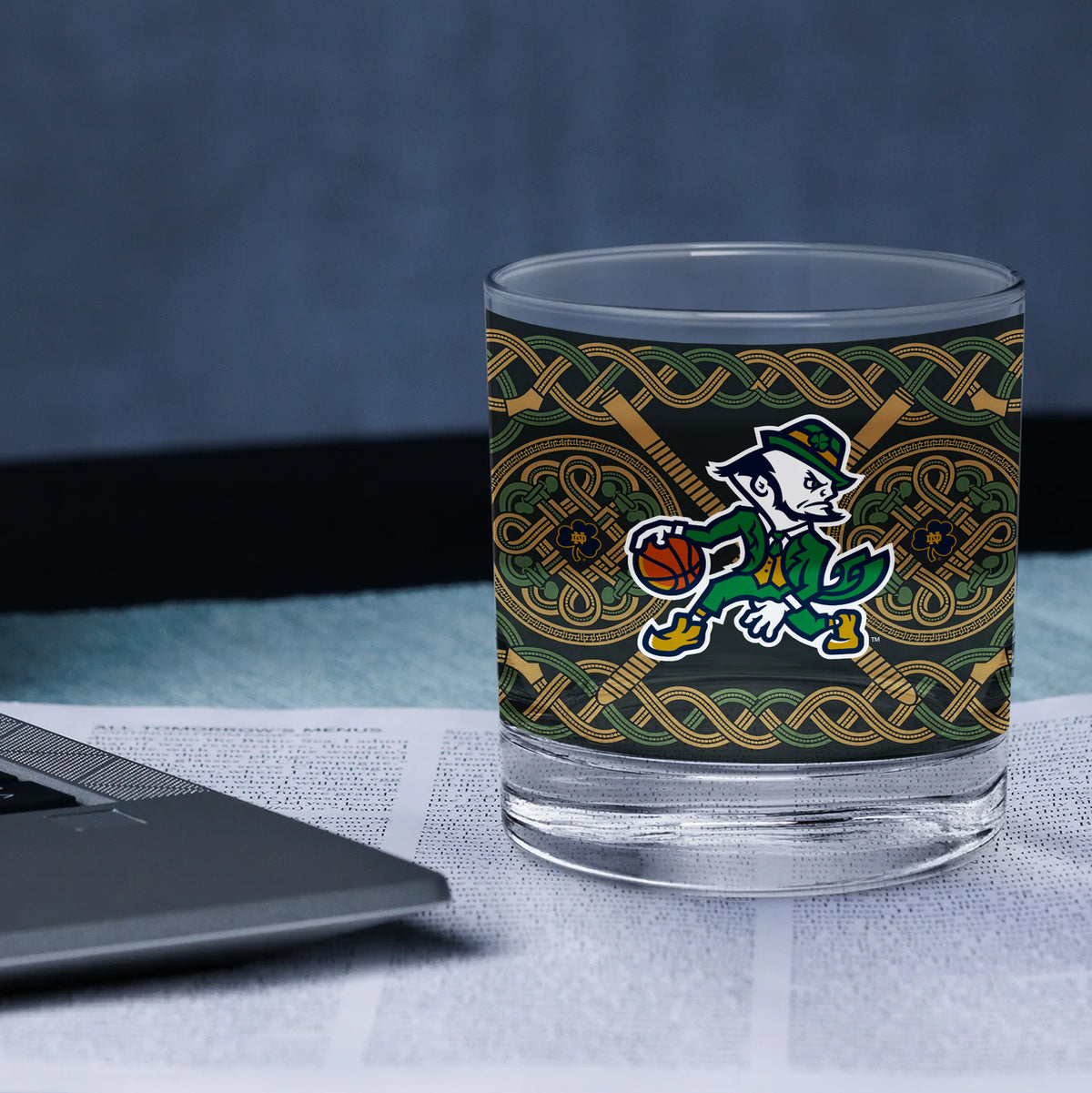 Set of 4 Notre Dame Fighting Irish Celtic Basketball Leprechaun 14oz Rocks Glasses