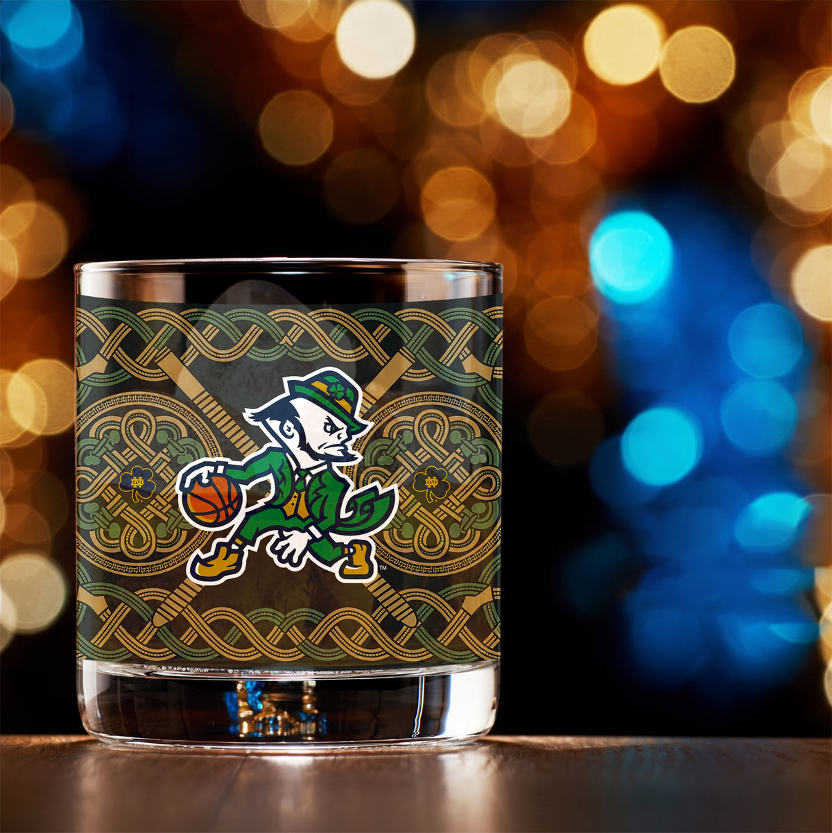Set of 4 Notre Dame Fighting Irish Celtic Basketball Leprechaun 14oz Rocks Glasses