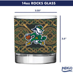 Set of 4 Notre Dame Fighting Irish Celtic Basketball Leprechaun 14oz Rocks Glasses