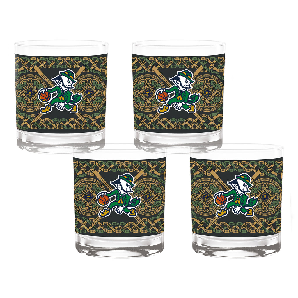 Set of 4 Notre Dame Fighting Irish Celtic Basketball Leprechaun 14oz Rocks Glasses