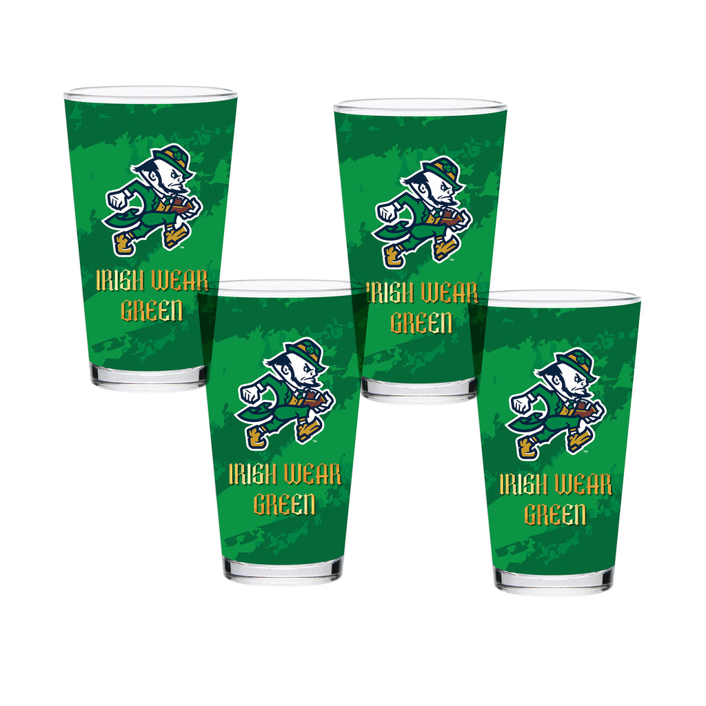 Set of 4 Notre Dame Fighting Irish - Irish Wear Green 16oz Pints