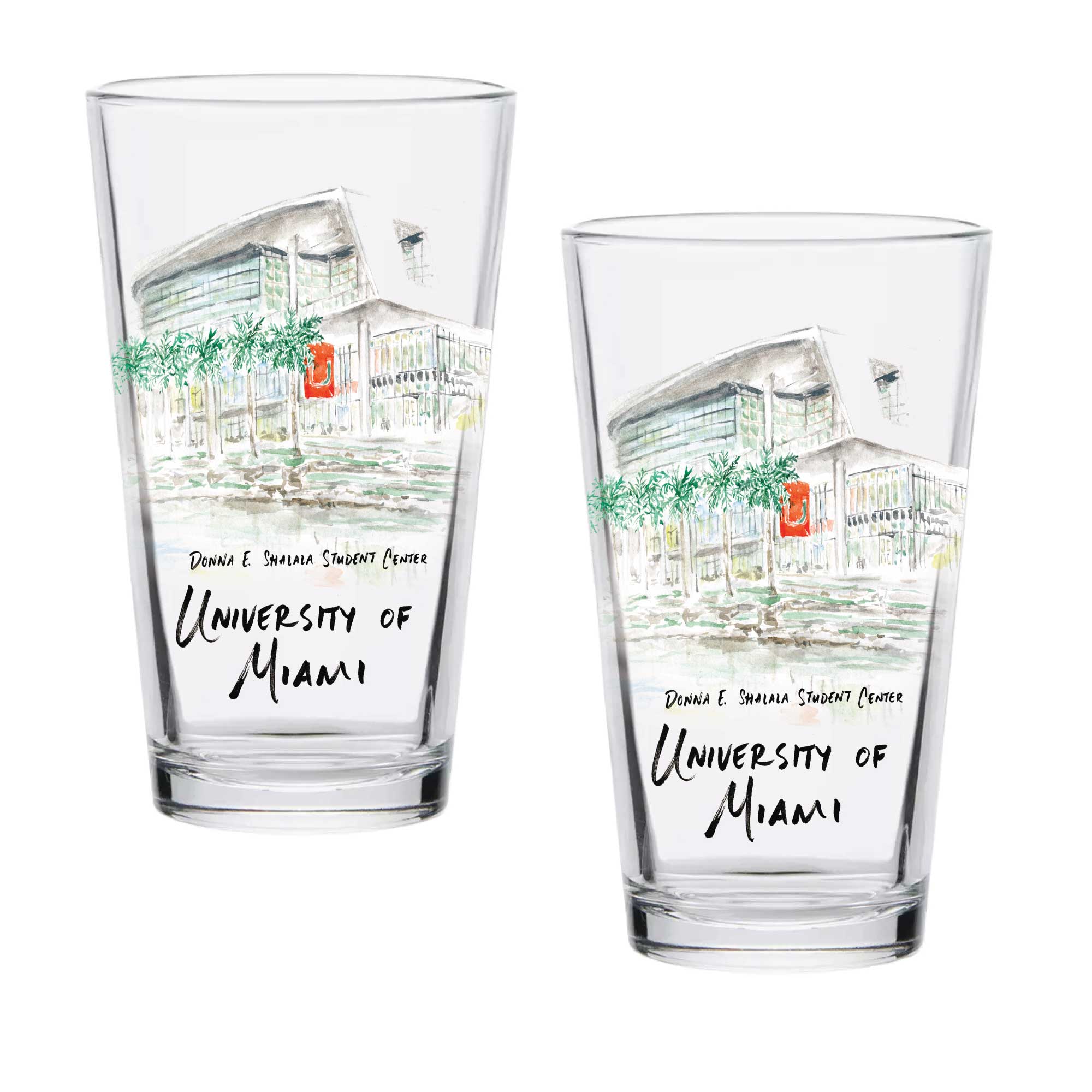 16oz Miami Hurricanes 2-Pack Pint Set by Laura Wilcox