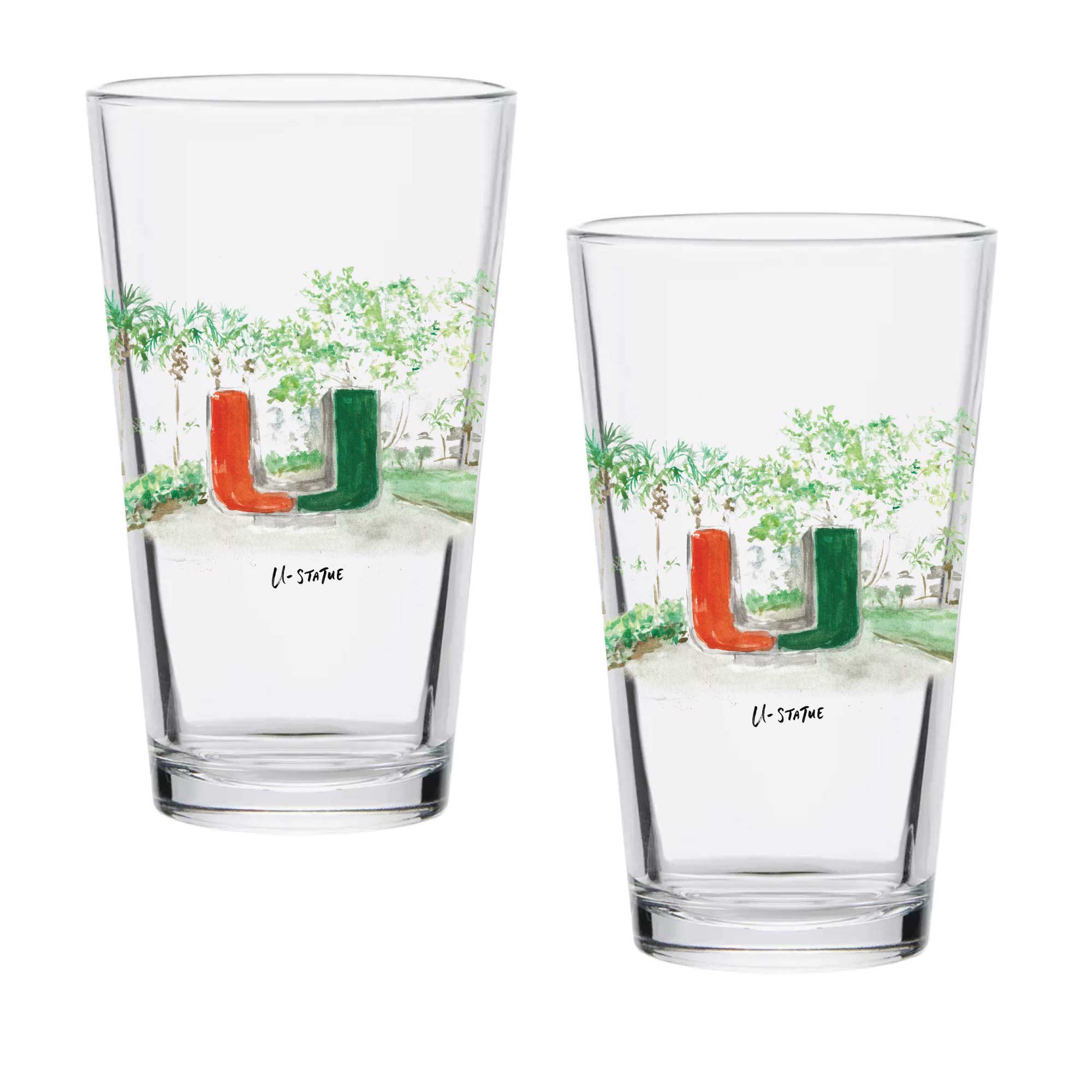 16oz Miami Hurricanes 2-Pack Pint Set by Laura Wilcox