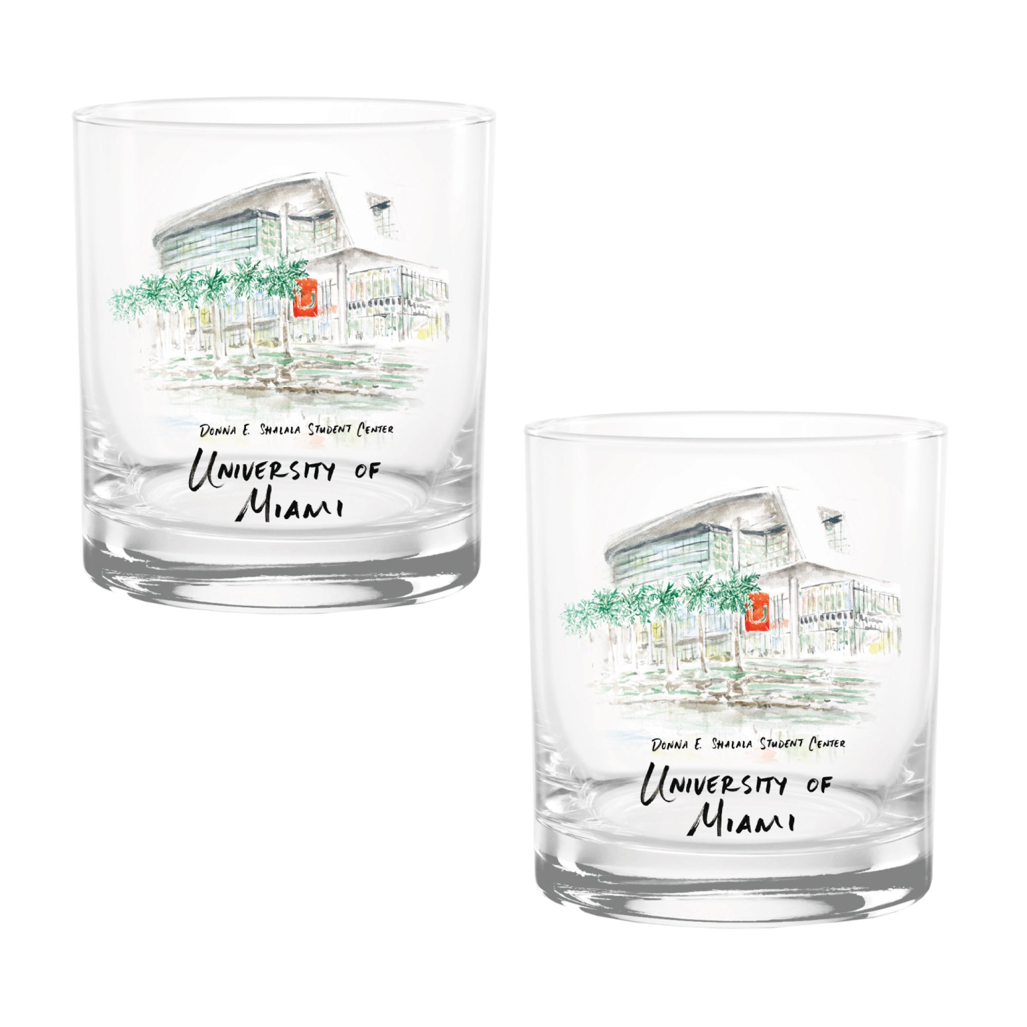 14oz Miami Hurricanes Laura Wilcox University Collection 2-Pack Glass Set