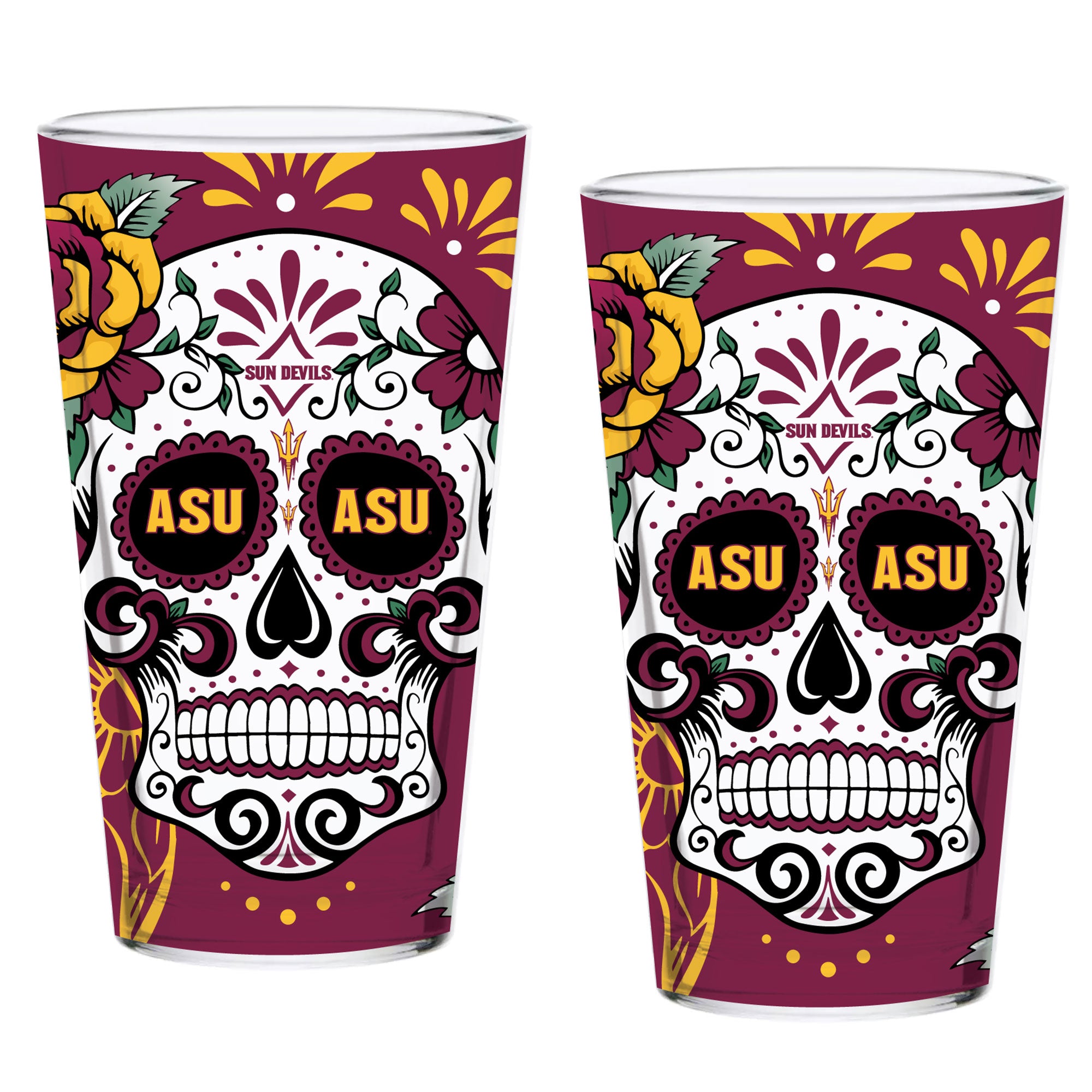Set of 2 Arizona State Dia de los Muertos Pint Glasses