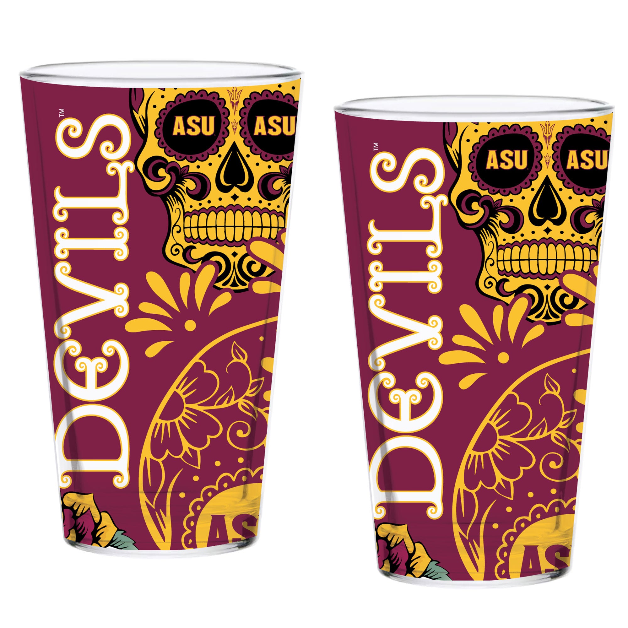 Set of 2 Arizona State Dia de los Muertos Pint Glasses