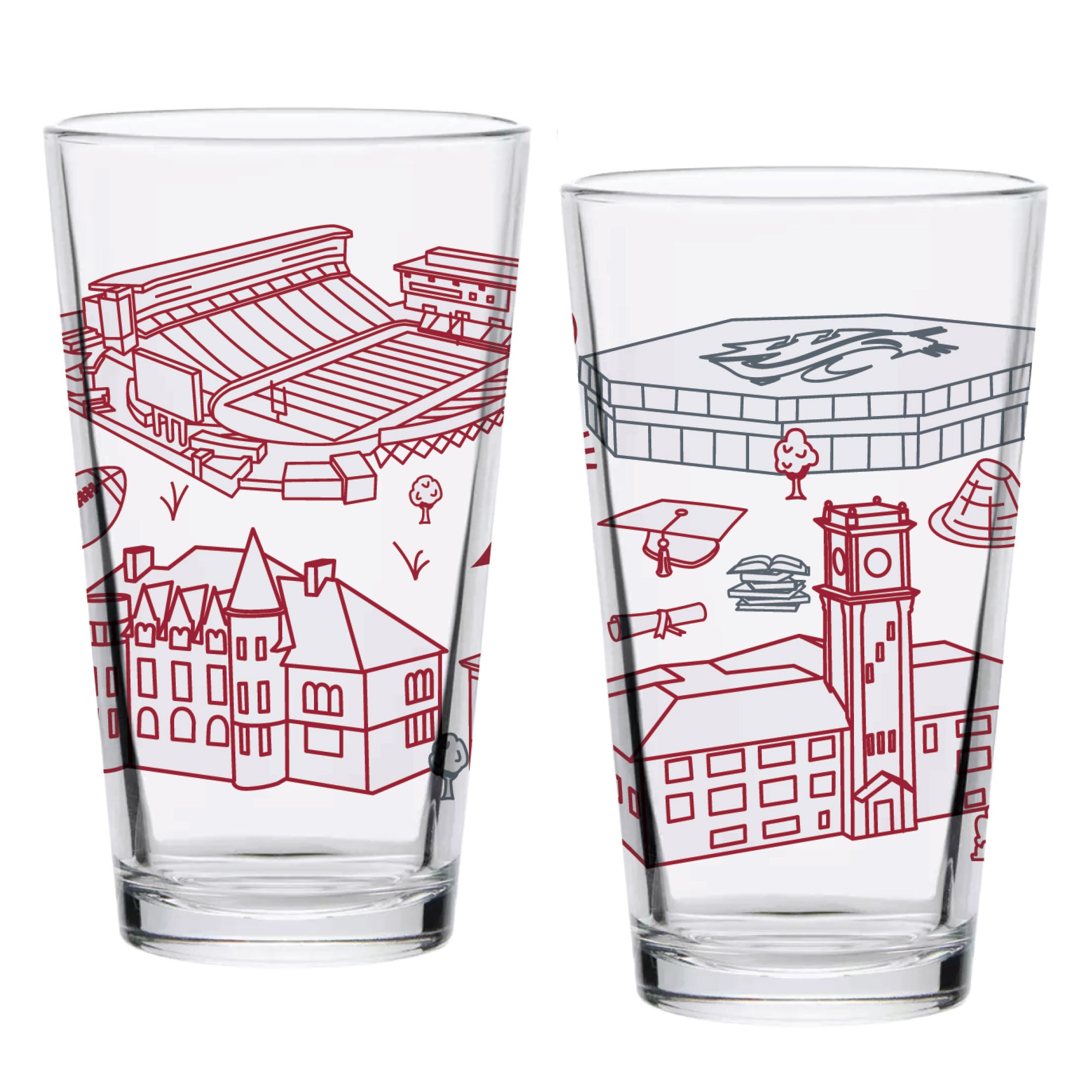 Set of 2 Washington State Cougars Campus Line Art 16oz Pints
