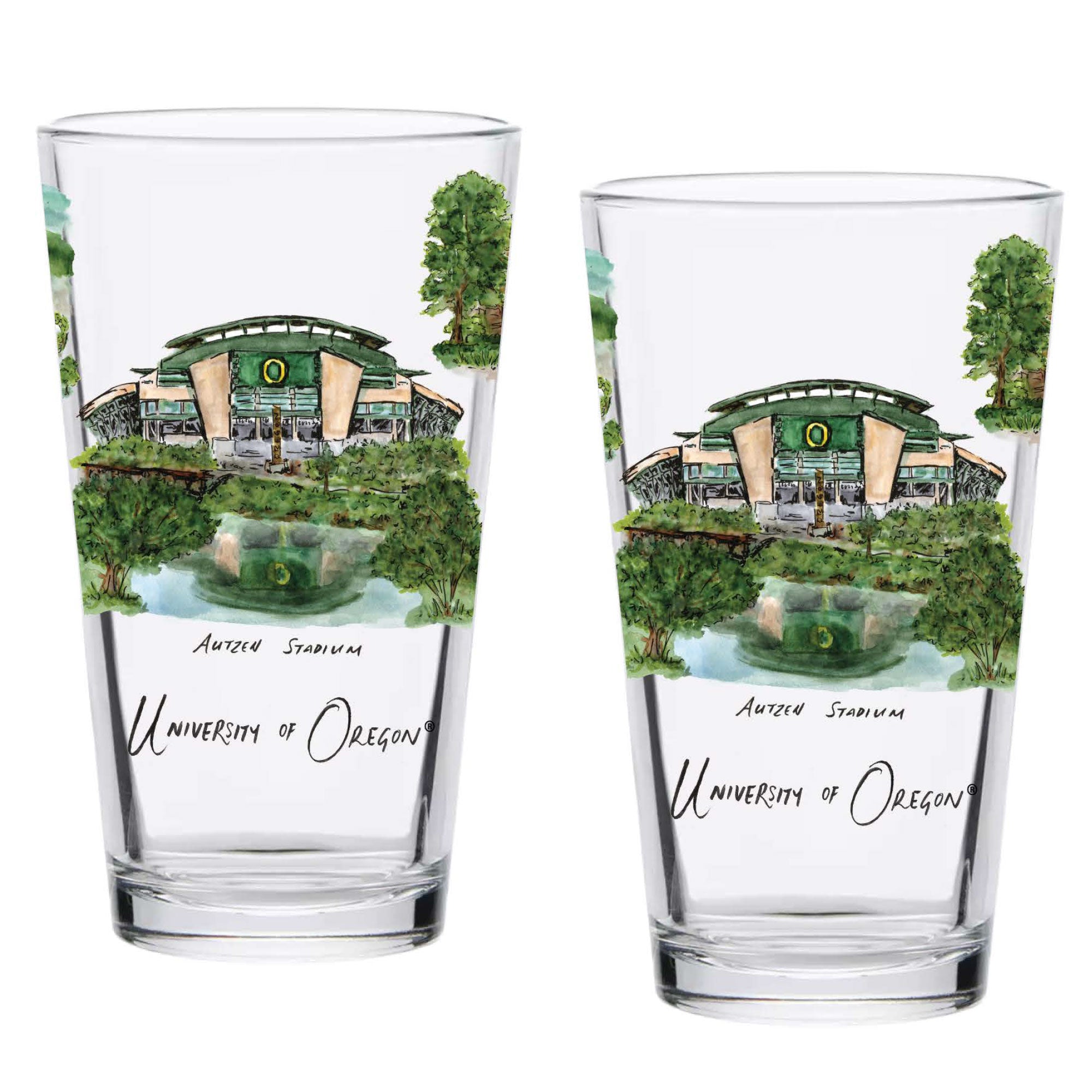 16oz Oregon Ducks 2-Pack Pint Set by Laura Wilcox