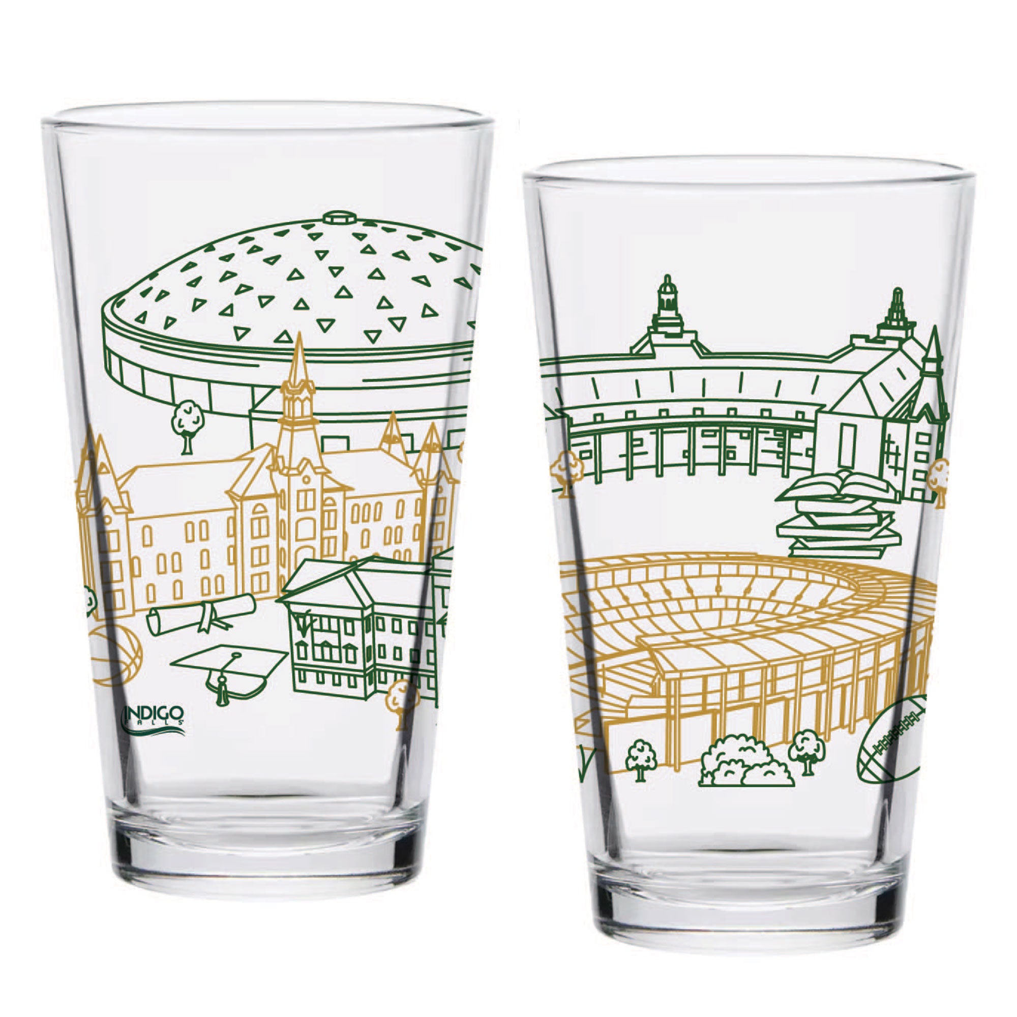 Set of 2 Baylor Bears Campus Line Art 16oz Pints