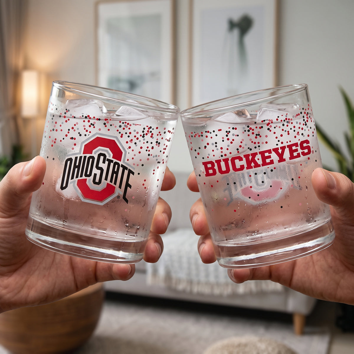 Set of 4 Ohio State Buckeyes 14oz Confetti Rocks Glasses