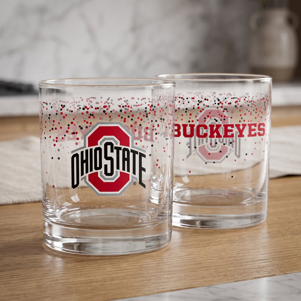 Set of 4 Ohio State Buckeyes 14oz Confetti Rocks Glasses