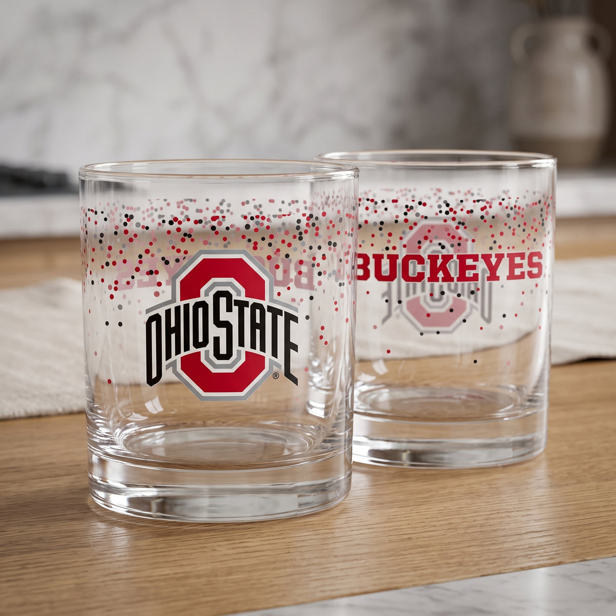 Set of 4 Ohio State Buckeyes 14oz Confetti Rocks Glasses