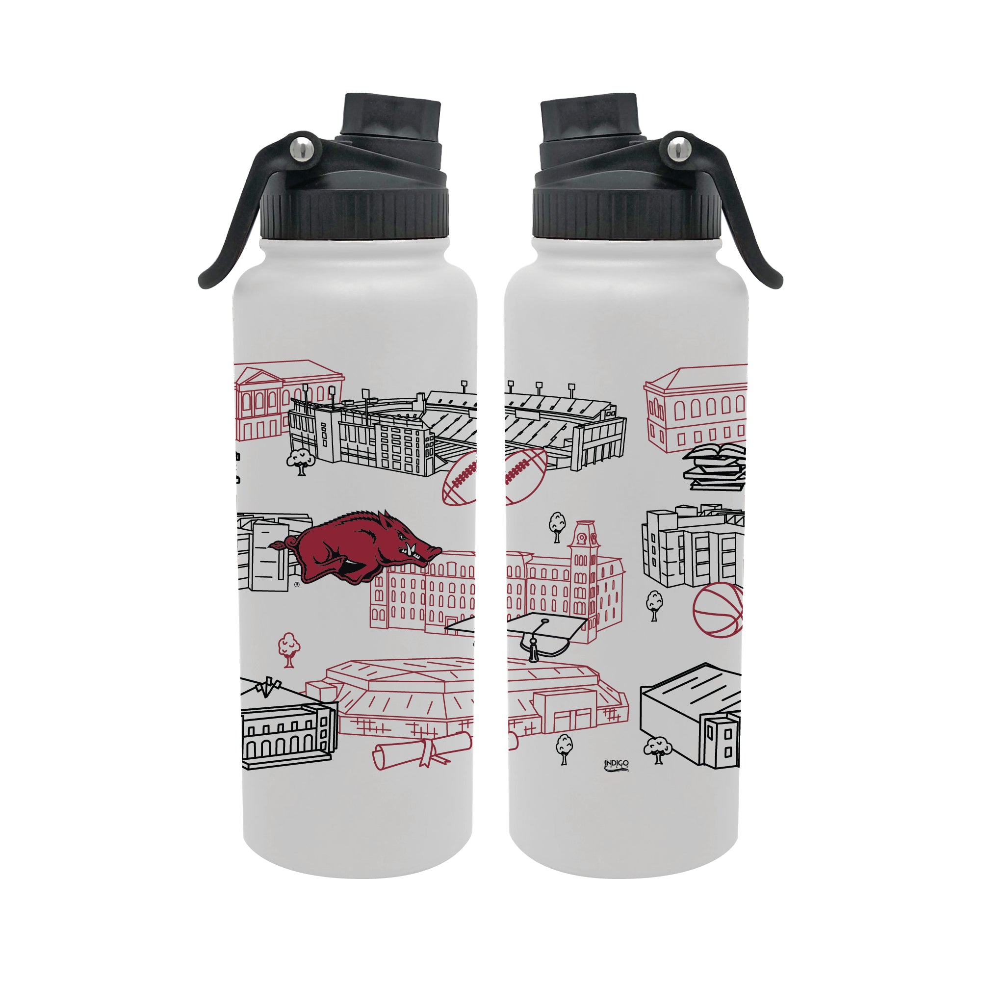 Arkansas Razorbacks 34oz Campus Line Art Aqua Bottle