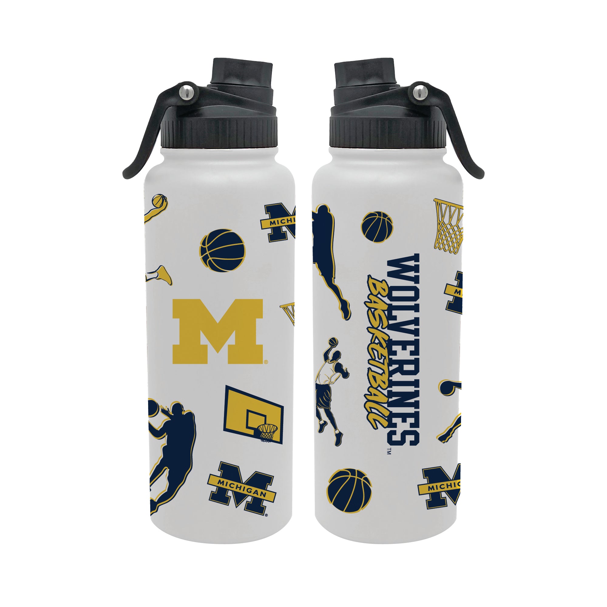 34oz Michigan Wolverines Basketball Sketch Aqua Bottle