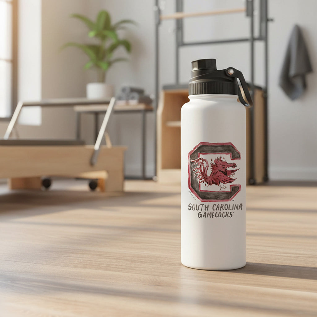 South Carolina Gamecocks Mascot by Laura Wilcox 34oz Aqua Bottle