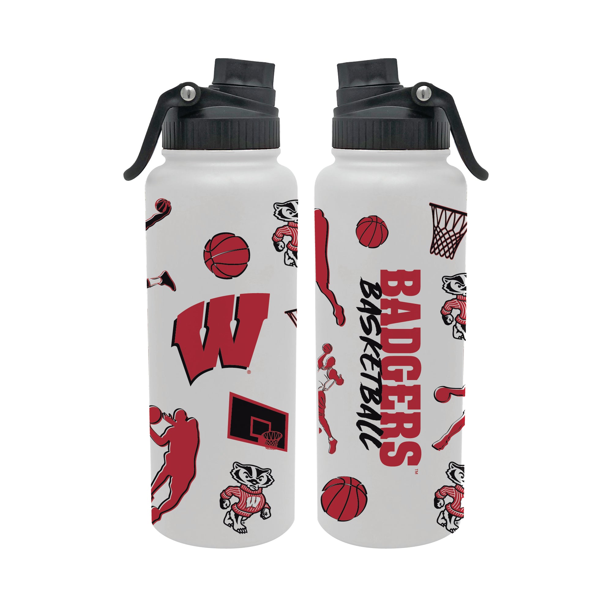 34oz Wisconsin Badgers Basketball Sketch Aqua Bottle