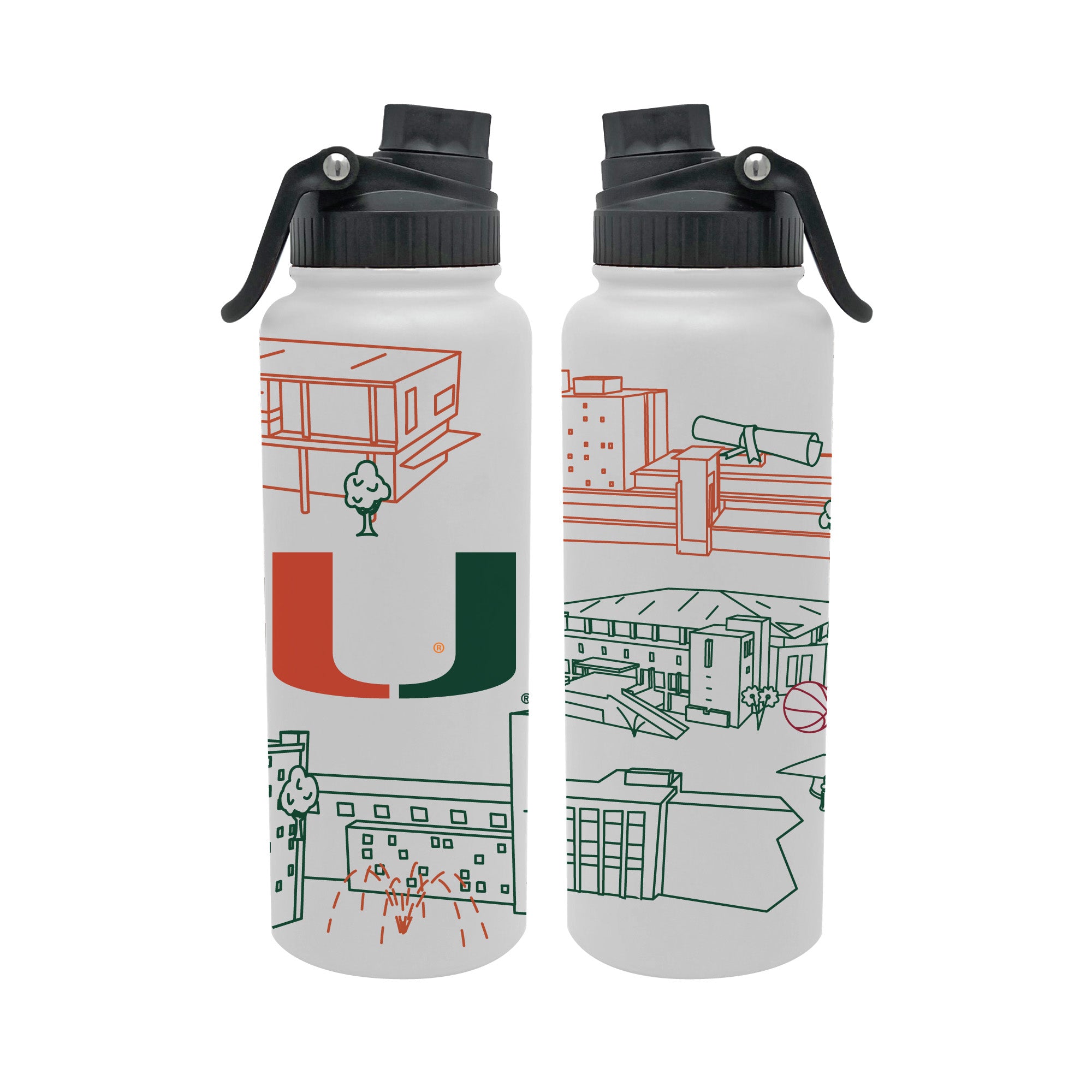 Miami Hurricanes 34oz Campus Line Art Aqua Bottle