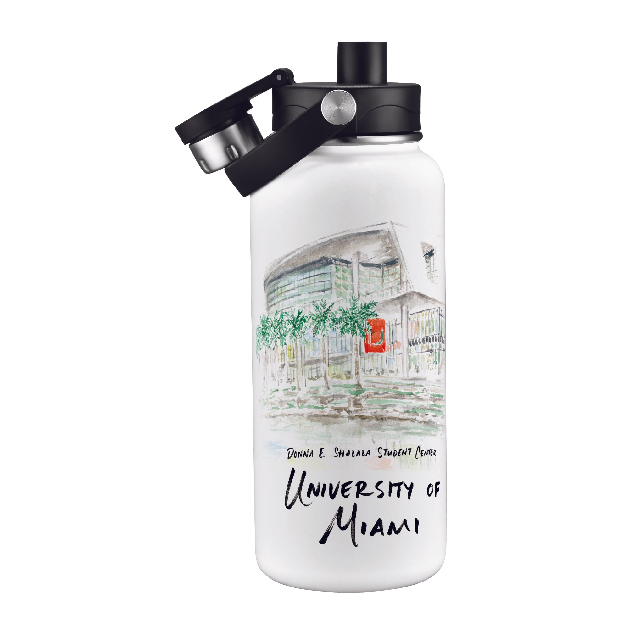 Miami Hurricanes 34oz Aqua Bottle by Laura Wilcox