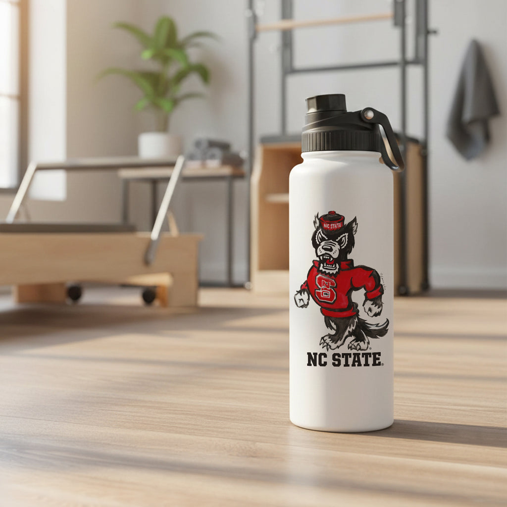 North Carolina State Timber Wolves Mascot by Laura Wilcox 34oz Aqua Bottle
