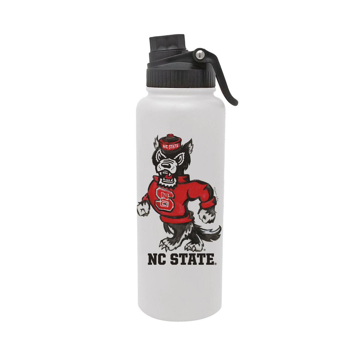 North Carolina State Timber Wolves Mascot by Laura Wilcox 34oz Aqua Bottle