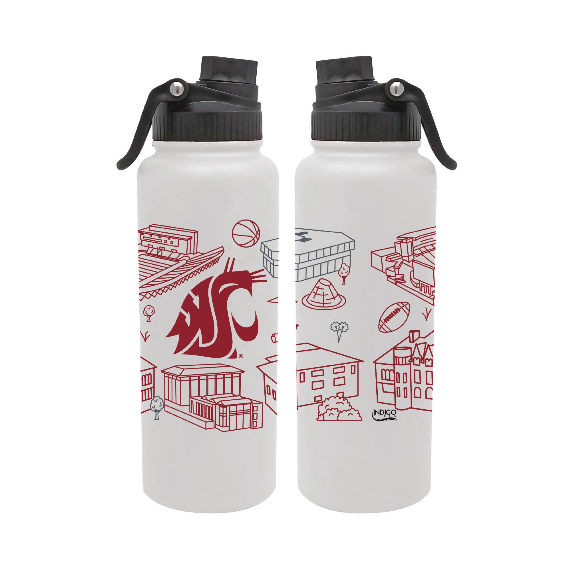 Washington State Cougars 34oz Campus Line Art Aqua Bottle