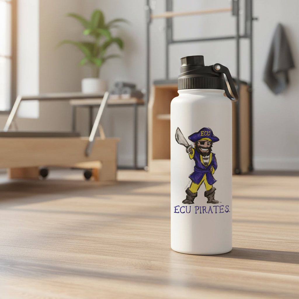 East Carolina Pirates Mascot by Laura Wilcox 34oz Aqua Bottle