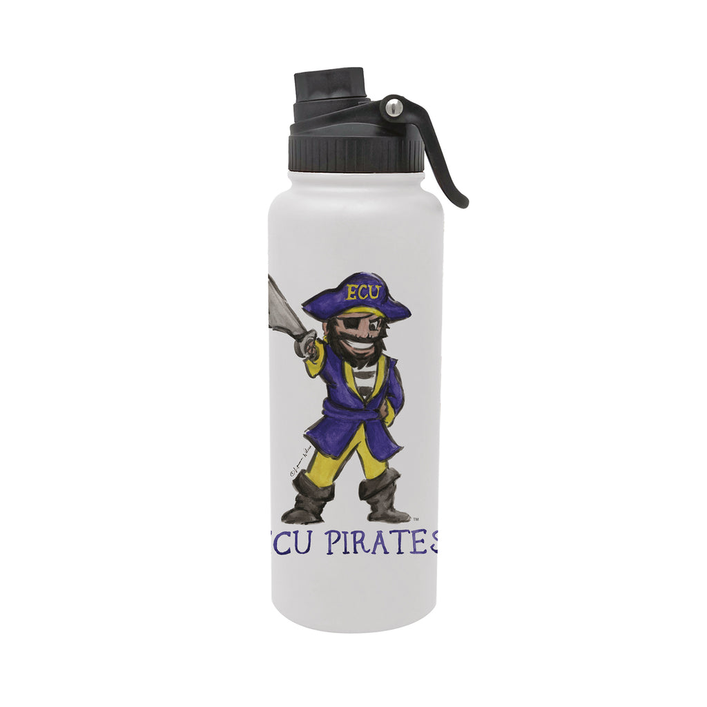 East Carolina Pirates Mascot by Laura Wilcox 34oz Aqua Bottle
