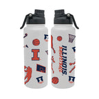 34oz Illinois Fighting Illini Basketball Sketch Aqua Bottle