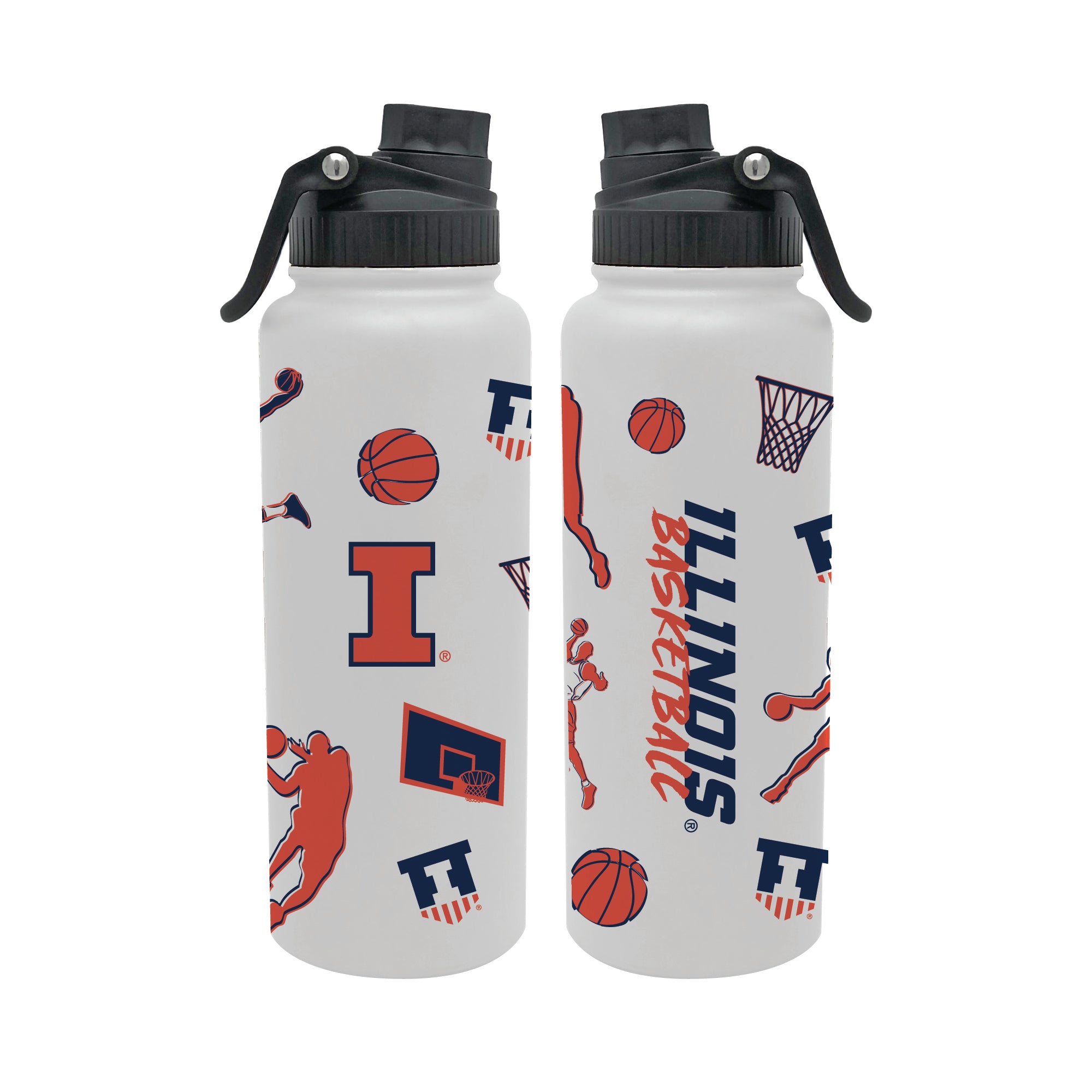34oz Illinois Fighting Illini Basketball Sketch Aqua Bottle
