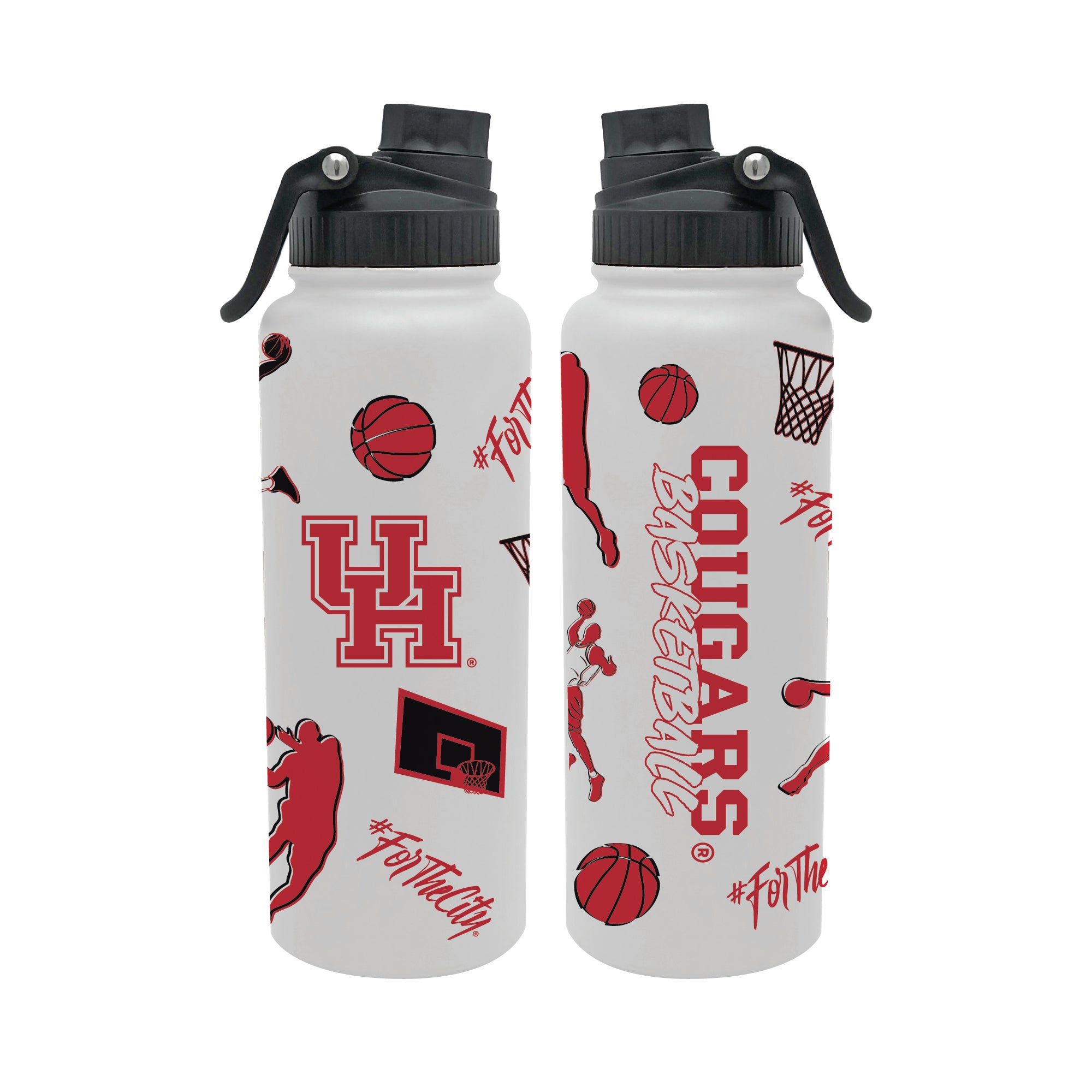 34oz Houston Cougars Basketball Sketch Aqua Bottle