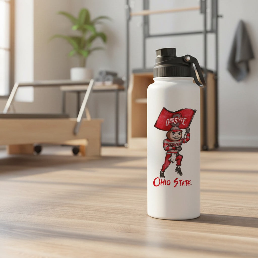 Ohio State Buckeyes Mascot by Laura Wilcox 34oz Aqua Bottle