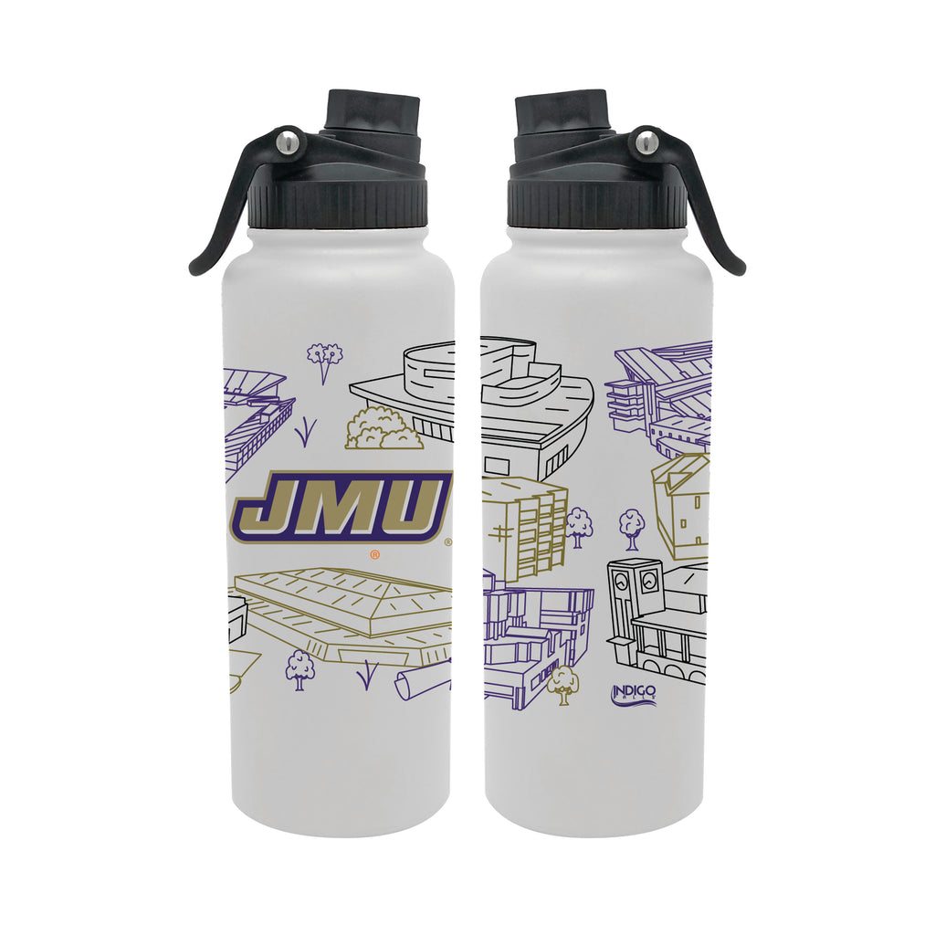 James Madison Dukes 34oz Campus Line Art Aqua Bottle