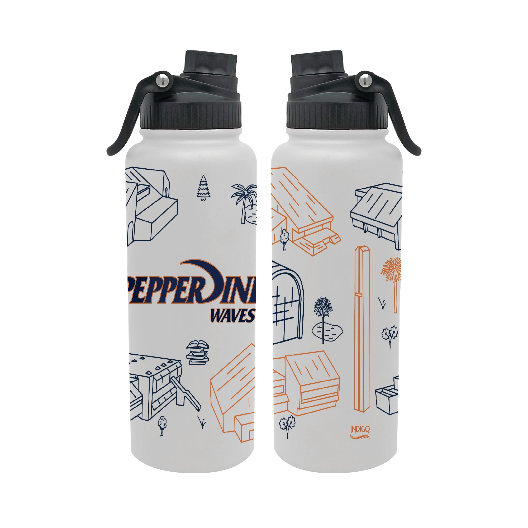 Pepperdine Waves 34oz Campus Line Art Aqua Bottle