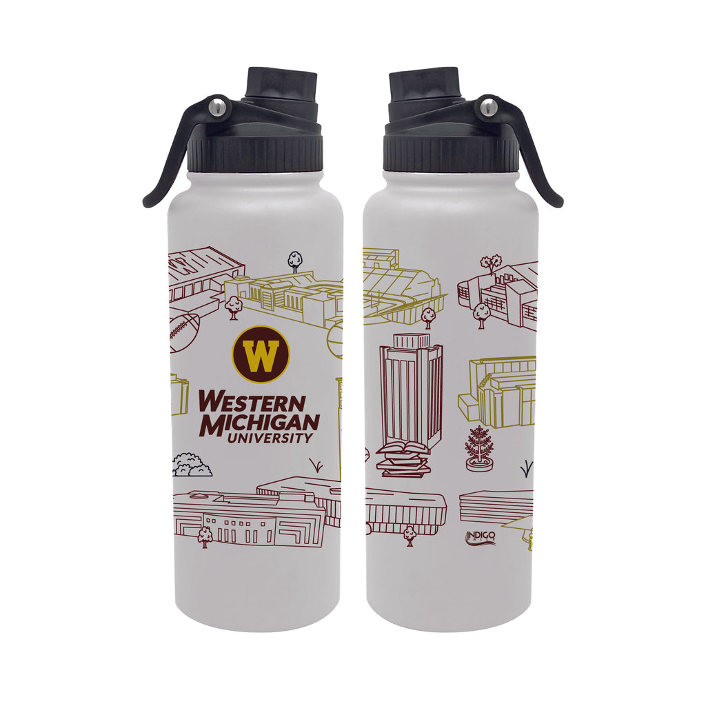 Western Michigan 34oz Campus Line Art Aqua Bottle