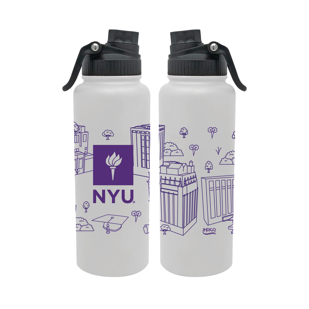 NYU 34oz Campus Line Art Aqua Bottle