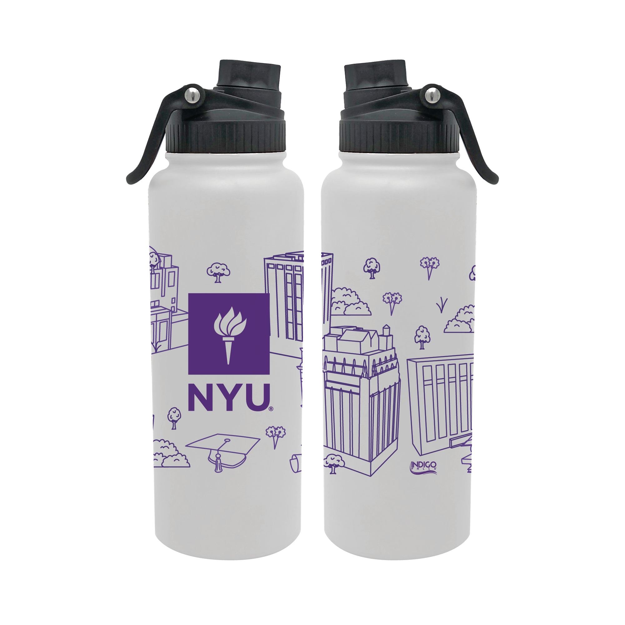 NYU 34oz Campus Line Art Aqua Bottle