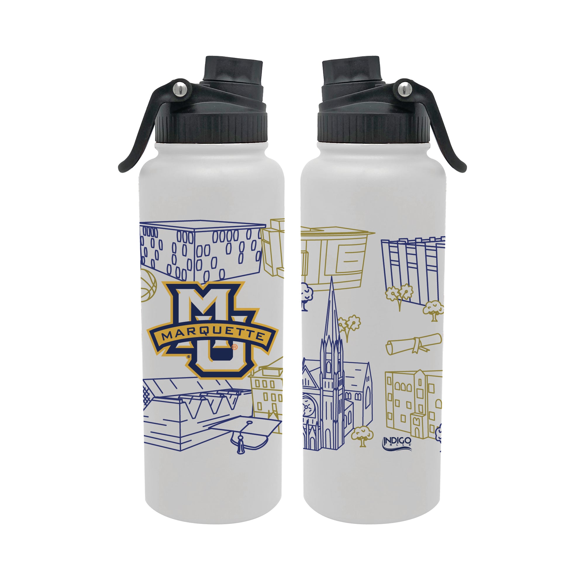 Marquette Golden Eagles 34oz Campus Line Art Aqua Bottle