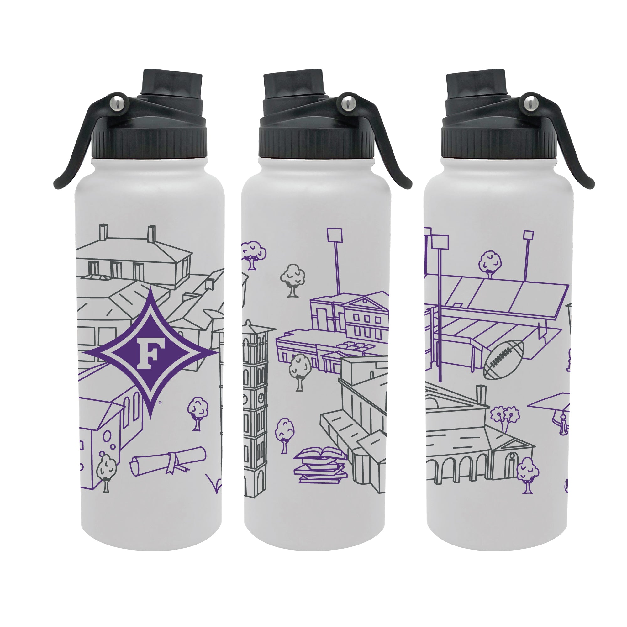 Furman Paladins 34oz Campus Line Art Aqua Bottle