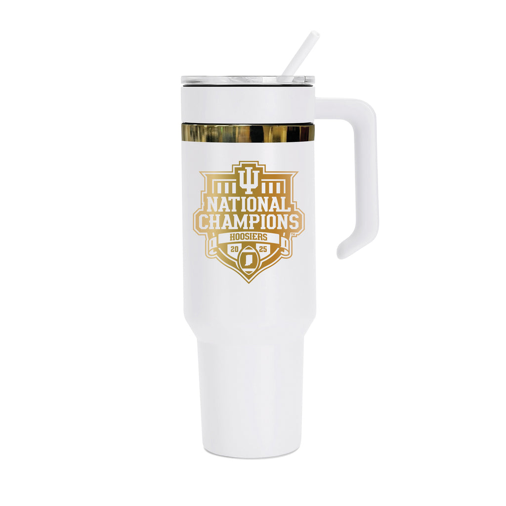 2025 CFP Football National Champions Indiana Hoosiers 48oz Gold Anodized White Tumbler