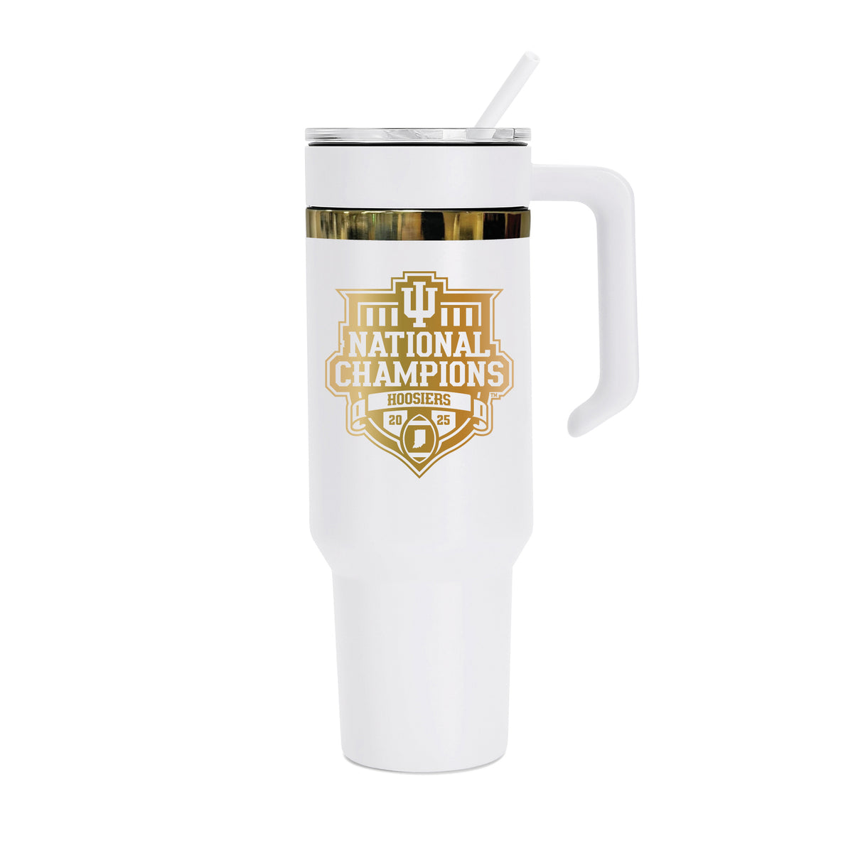 2025 CFP Football National Champions Indiana Hoosiers 48oz Gold Anodized White Tumbler