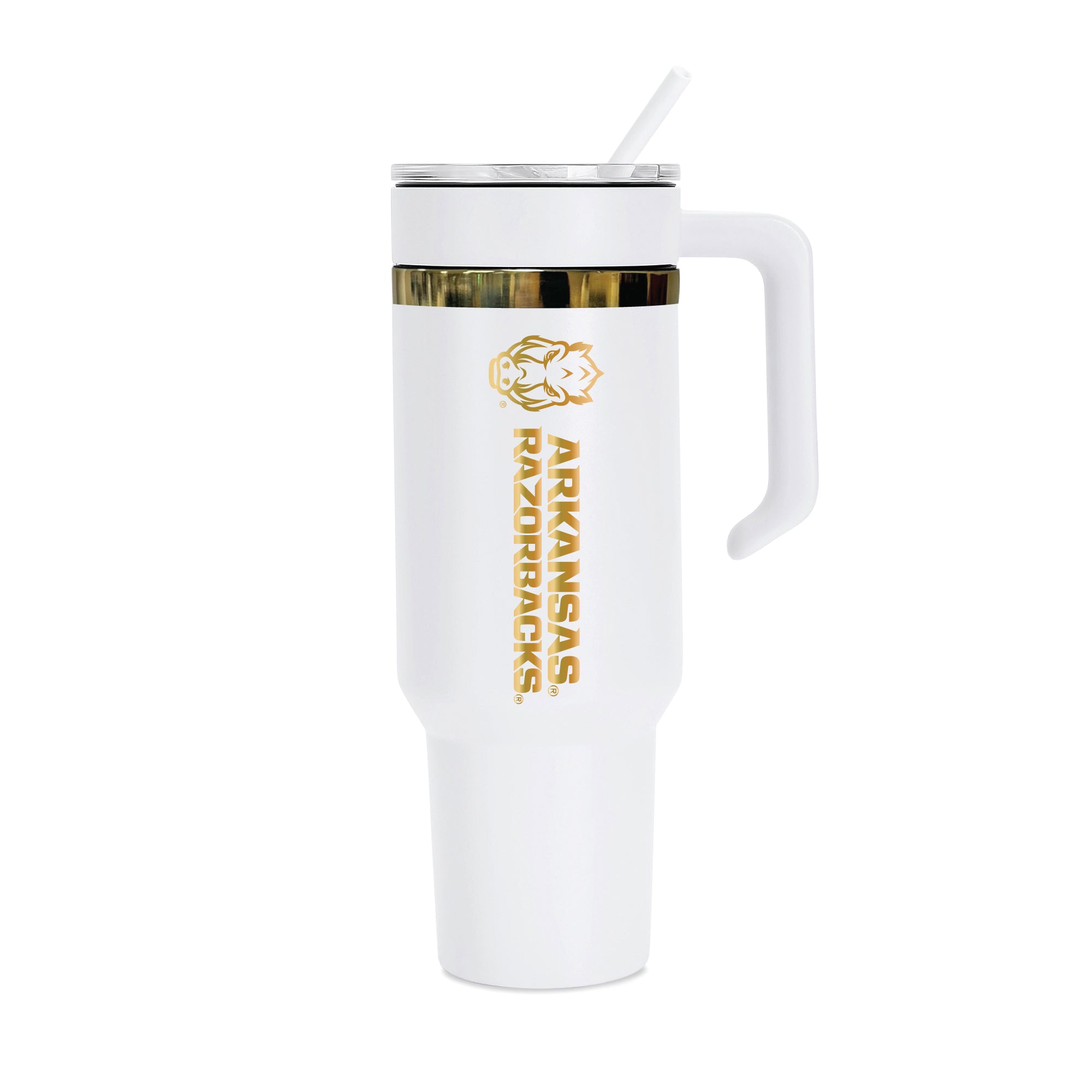 36oz Arkansas Razorbacks Gold Anodized White Tumbler
