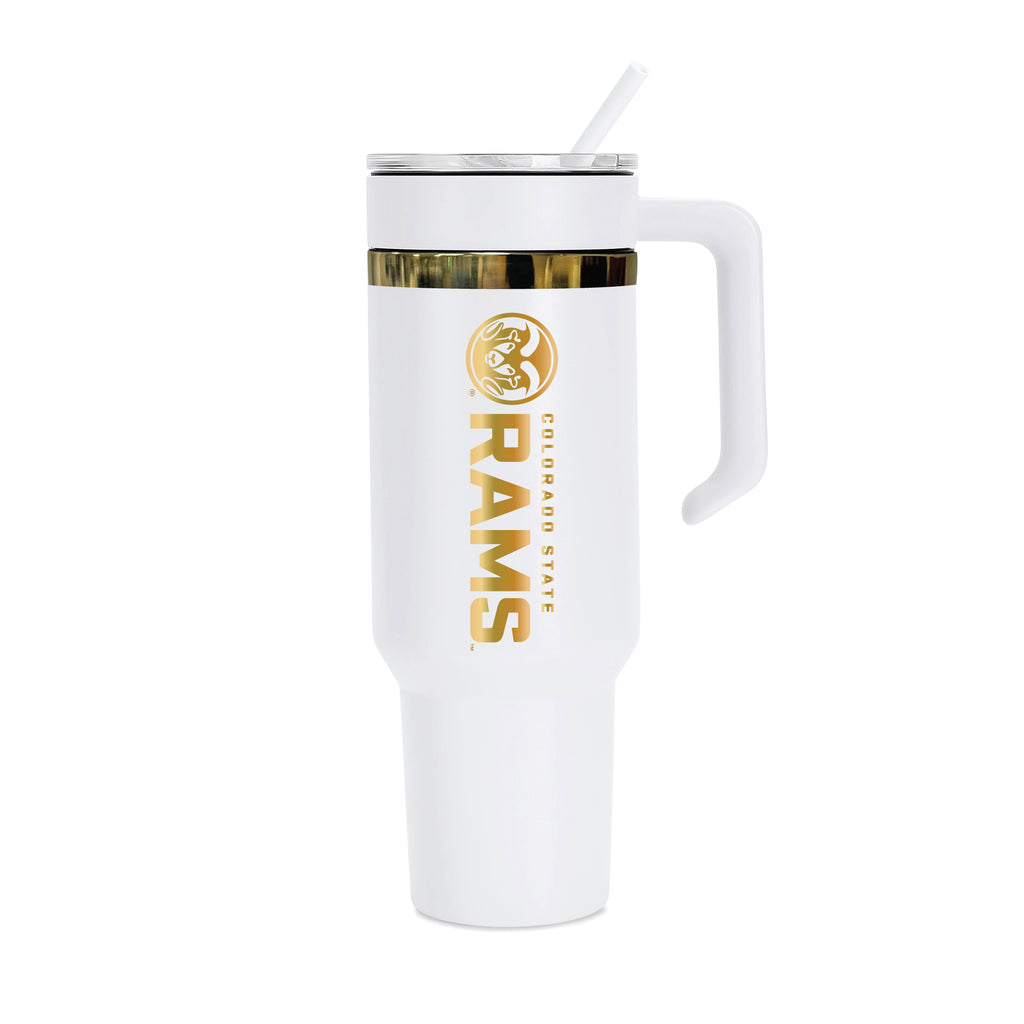 36oz Colorado State Rams Gold Anodized White Tumbler