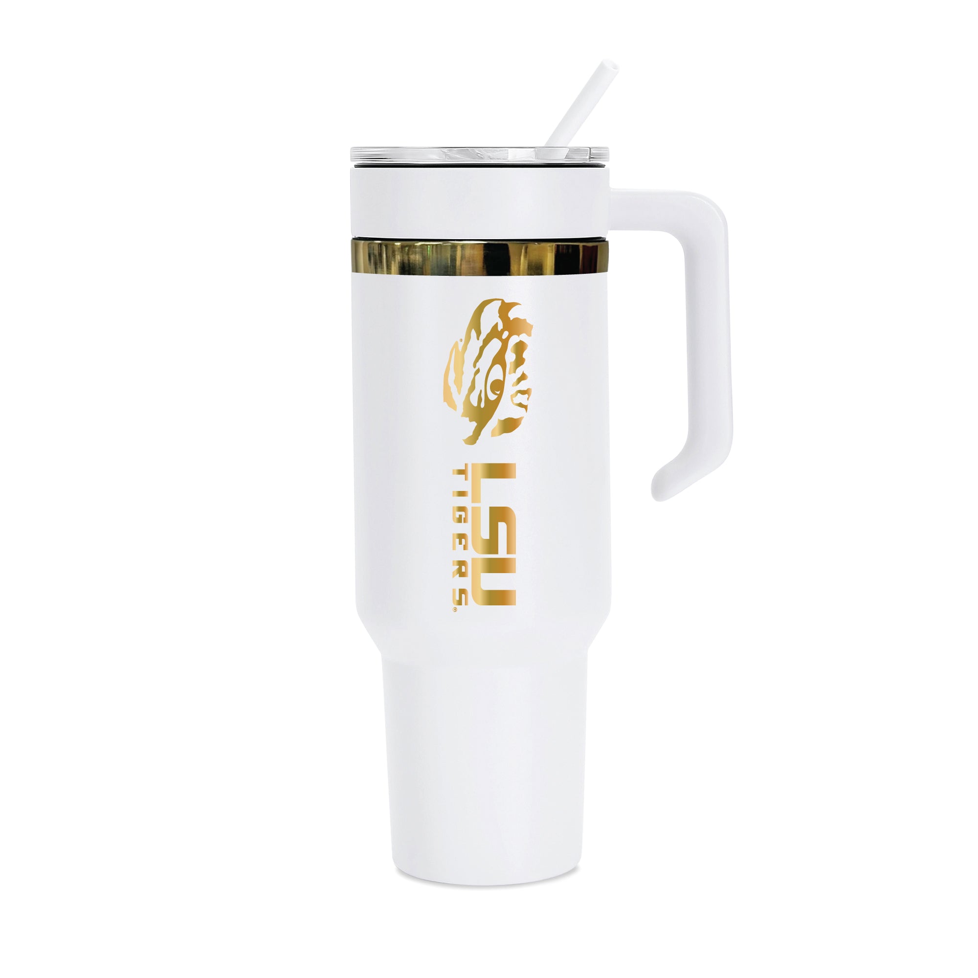 36oz LSU Tigers Gold Anodized White Tumbler