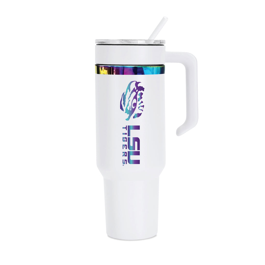36oz LSU Tigers Iridescent Anodized White Tumbler